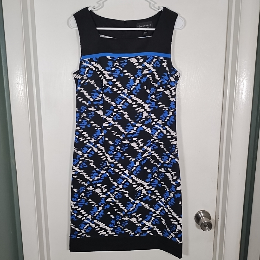 Connected Apparel Women's 8 Sheath Dress Sleeveless Black Blue White Square Neck